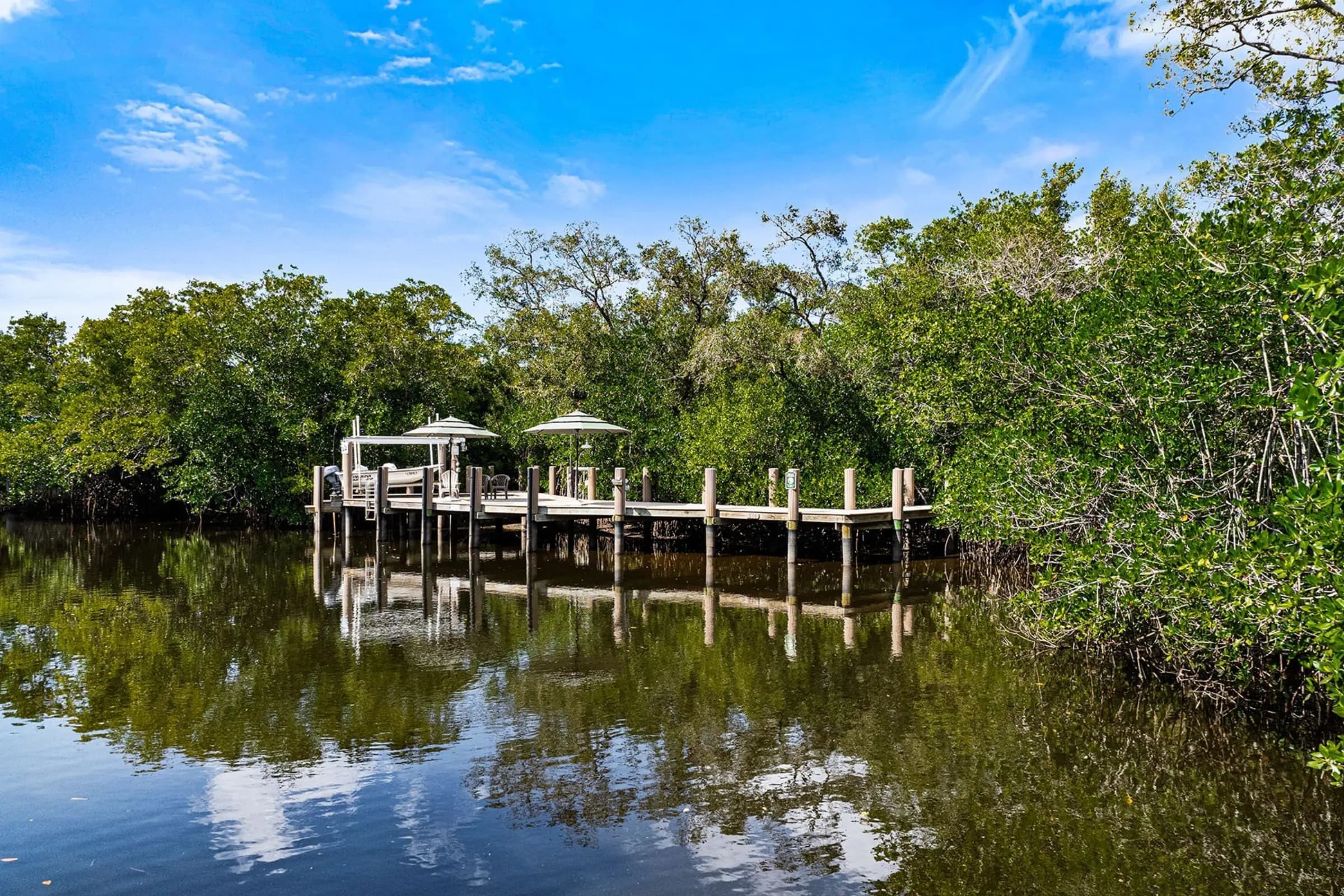 The dock seen from the water